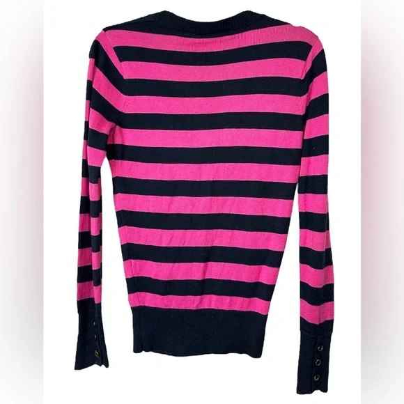 Vineyard Vines S Striped V-Neck Preppy CASHMERE Blend Pink Navy Henley Sweater - Picture 11 of 12